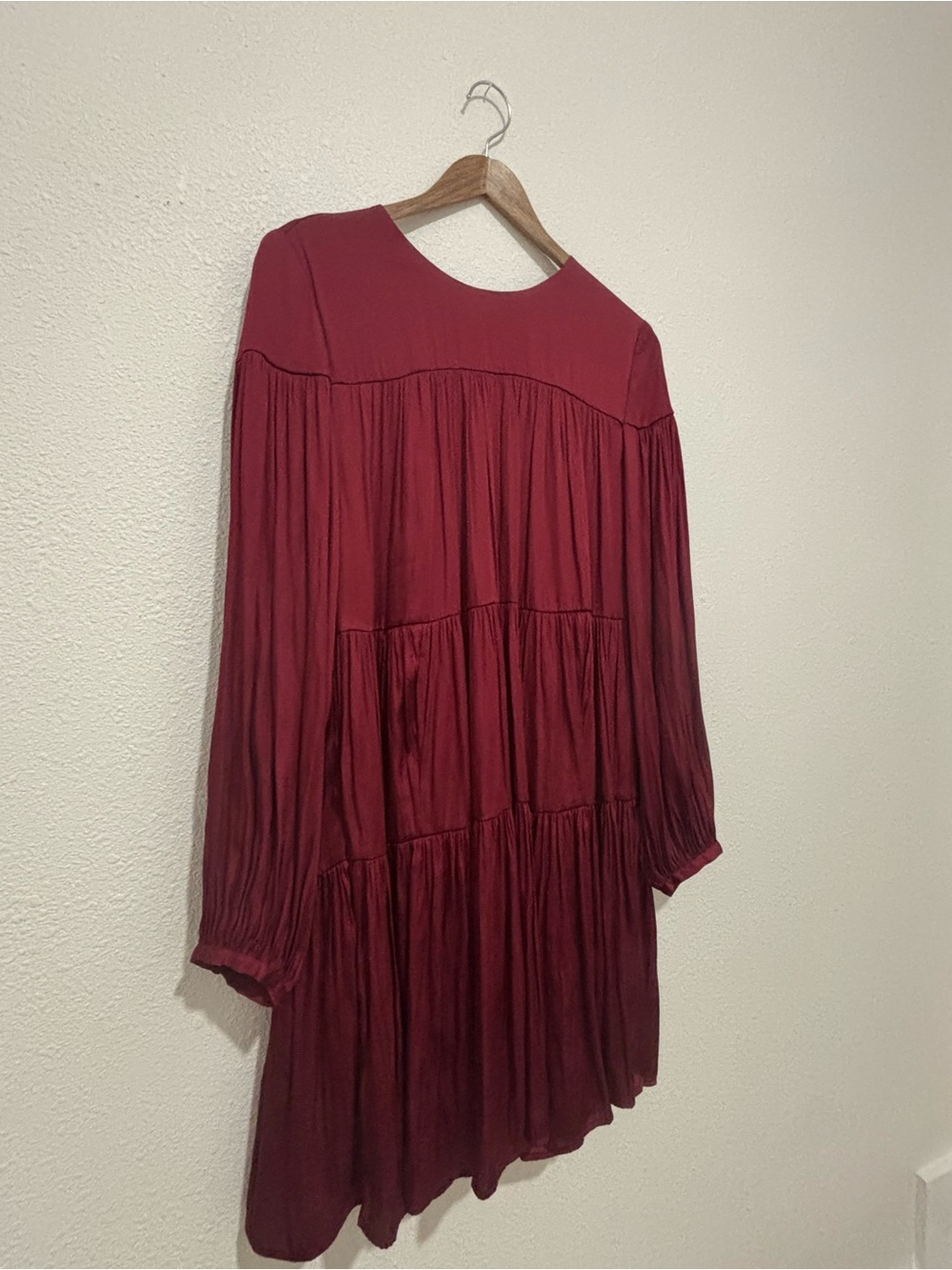 Banana Republic Burgundy Long-Sleeve Tiered Dress
